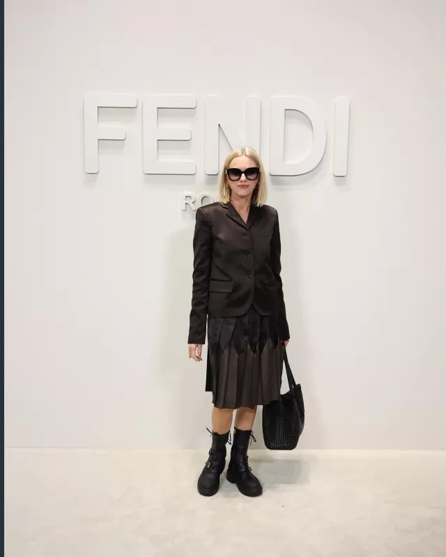 Fendi Origami Medium Interlaced Leather Bag worn by  Naomi Watts in Fendi Show on  September 20, 2023