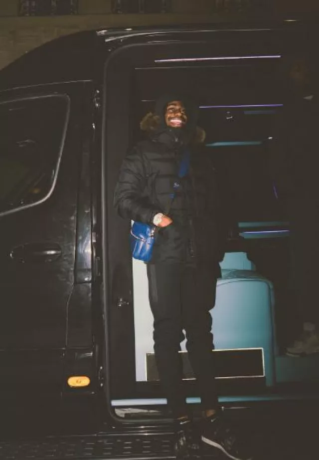 Moncler Black Fur Hood Cluny Jacket worn by Russ on the Instagram account @russmillions