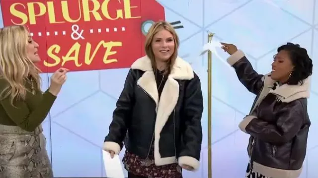 Topshop Oversize Faux Leather Aviator Jacket with Faux Shearling Trim worn by Sheinelle Jones as seen in Today with Hoda & Jenna on  September 27, 2023