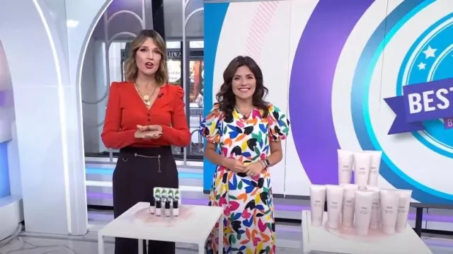 Zimmermann Luminosity Belted High-Rise Flare Trousers in Chocolate worn by Savannah Guthrie as seen in Today on September 28, 2023