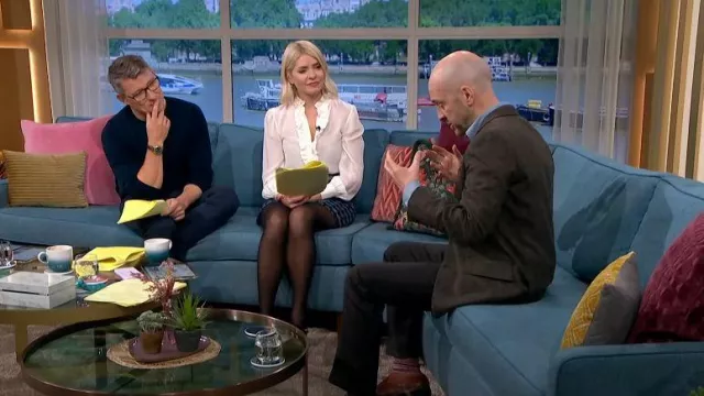 LK Bennett Winter Black Patent Leather Mary Janes in Black worn by Holly Willoughby as seen in This Morning on September 25, 2023