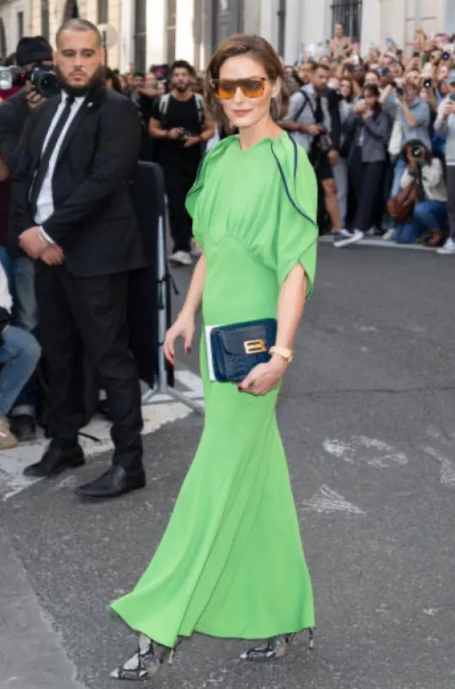 Victoria Beckham Green Dolman Midi Dress worn by Olivia Palermo at Victoria Beckham Show on September 29, 2023