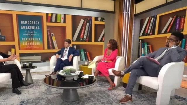Ganni Melange Knit Midi Dress worn by Gayle King as seen in CBS Mornings on September 29, 2023