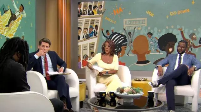 Ganni Melange Rib-Knit Midi-Dress portée par Gayle King vue dans CBS Mornings le 3 octobre 2023