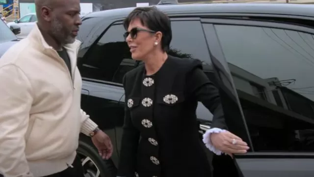 Andrew Gn Gem-Buttons Ruffle-Cuff A-line Woven Coat worn by Kris Jenner as seen in The Kardashians (S04E02)