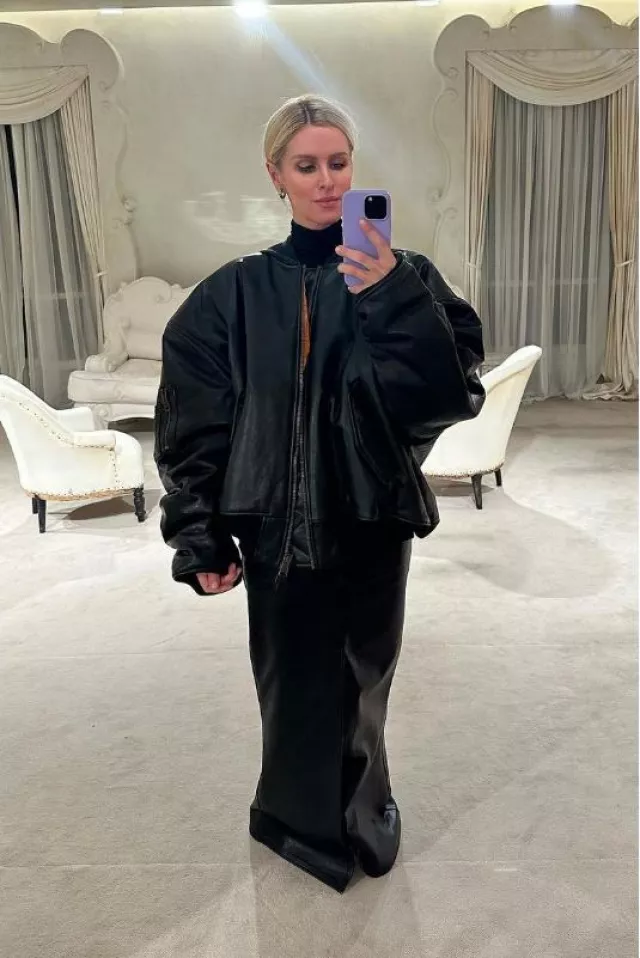 Balenciaga Apron Pants Skirt worn by Nicky Hilton Rothschild on her Instagram post on October 5, 2023
