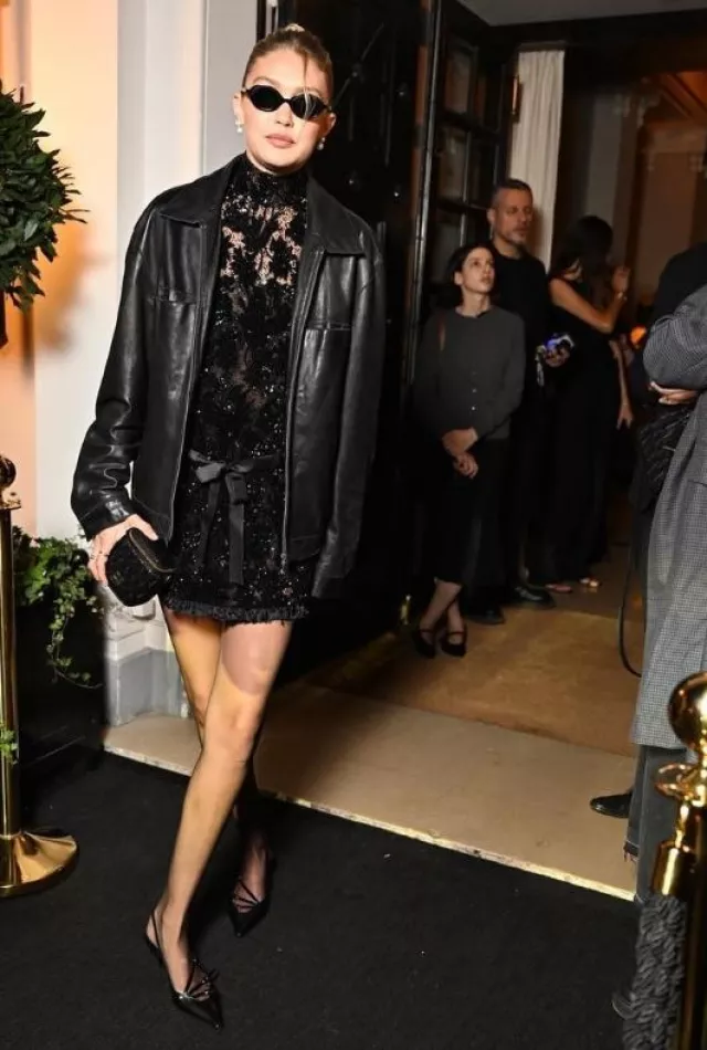 Miu Miu Patent Leather Slingbacks worn by Jelena Noura "Gigi" Hadid  Arriving to Miu Miu After-Party in Paris on October 3, 2023