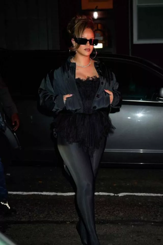 Balenciaga Knife Pantaleggings worn by Rihanna in New York on October 3, 2023