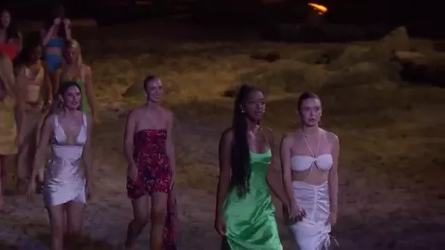 Zara Midi Strappy Dress In Green worn by Eliza Isichei as seen in Bachelor in Paradise (S09E02)