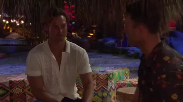 Abercrombie & Fitch Patchwork Stitch Button-Through Sweater Polo In Cream worn by Sean McLaughlin as seen in Bachelor in Paradise (S09E02)