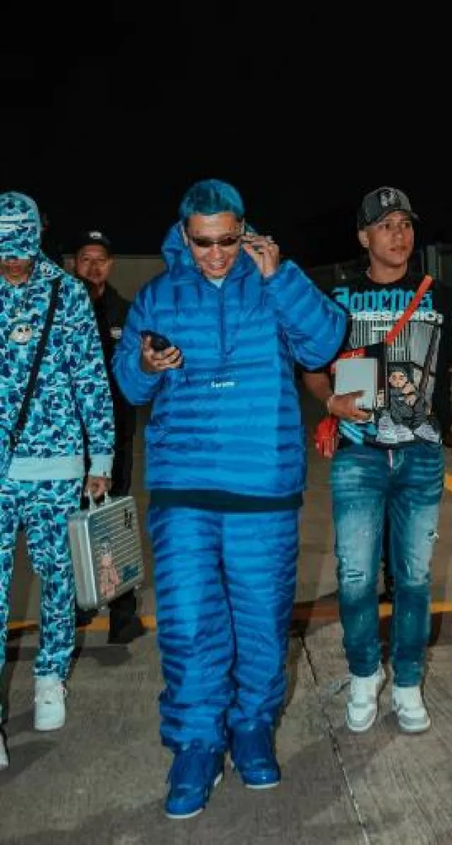Louis Vuitton Blue LV Skate Sneak­ers worn by Blessd on his Instagram account @blessd