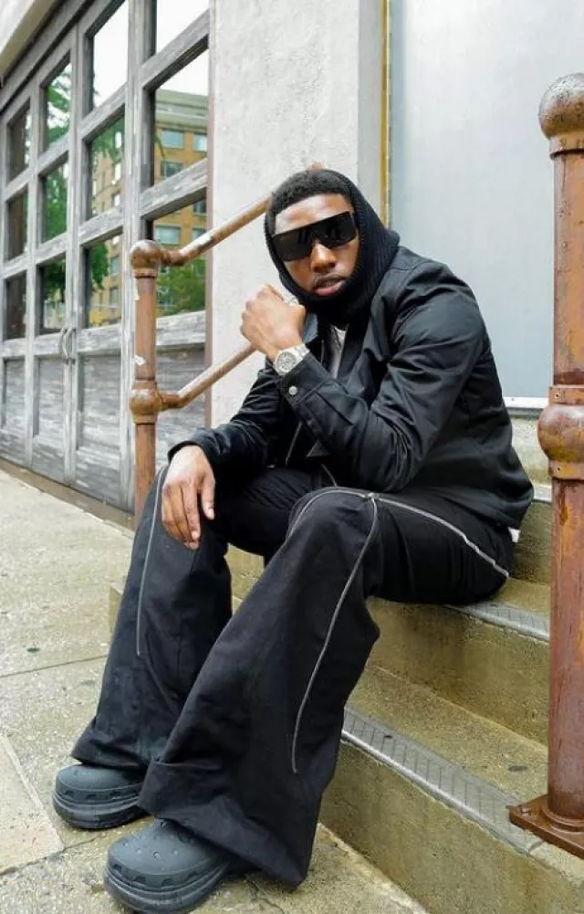 Rick Owens DRKSHDW Black Full Zip Bolan Banana Flared Jeans worn by Rob49 on his Instagram account @rob49up