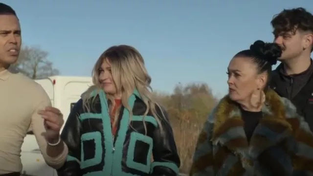 Glamorous Black Green Cropped Shearling Trim Coat worn by Sugar (Joanna Higson) as seen in Brassic (S05E06)