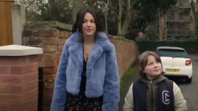 Zara Faux Fur Short Coat worn by Erin (Michelle Keegan) as seen in Brassic (S05E06)
