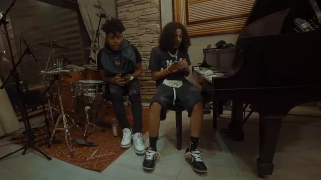 Amiri Black Varsity Tiger Sweatshorts worn by DD Osama in Name A Time with Hopout Shawn (Official Video)