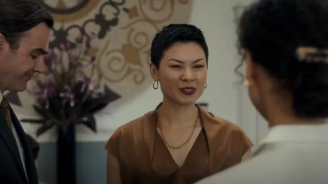 Theory Draped Silk-Blend Satin Top worn by Amanda (Daniela Pasquini) as  seen in The Girl Before (S01E01)