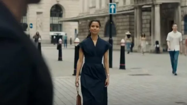 Three Graces London Claris­sa Cot­ton-Poplin Wrap Mi­di Dress worn by Jane (Gugu Mbatha-Raw) as seen in The Girl Before (S01E02)