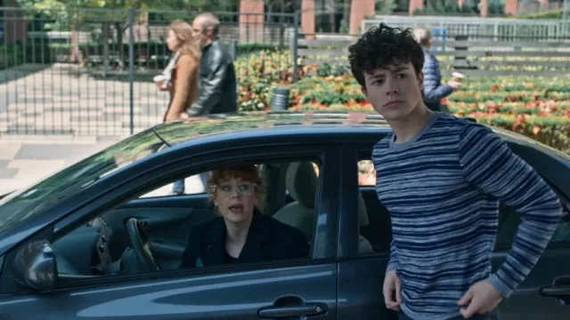 Horst Lightweight Striped Knit Crewneck Sweater worn by Jake Wheeler (Zackary Arthur) as seen in Chucky (S03E02)