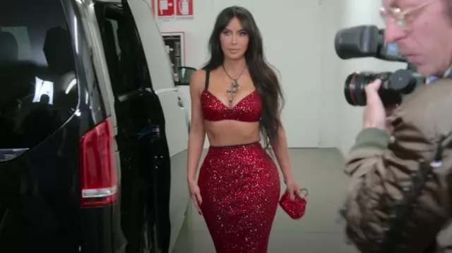 Dolce & Gabbana Micro Satin Sicily Bag Red worn by Kim Kardashian as seen in The Kardashians (S04E03)
