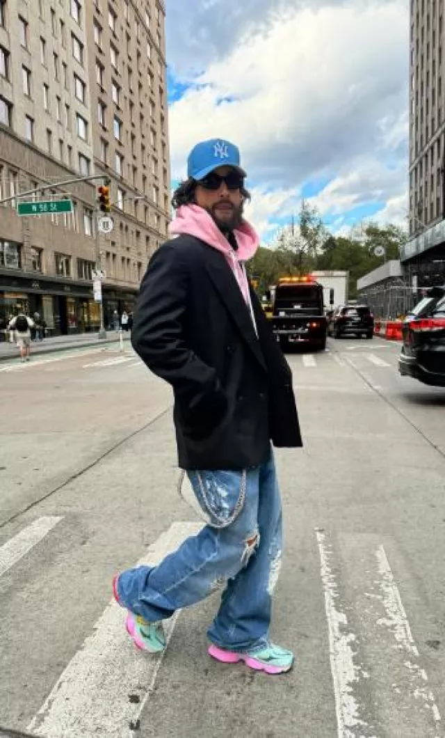 Palm Angels Pink & Turquoise Flame Patch Hoodie worn by Maluma on the Instagram account @maluma