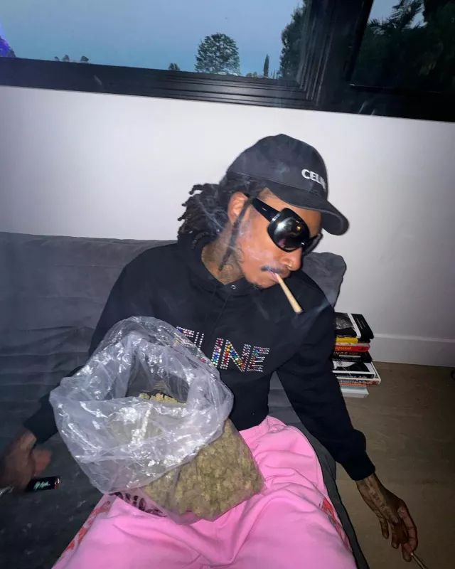 Celine Black & Rainbow Rhinestone Logo Hoodie worn by Wiz Khalifa on the Instagram account @wizkhalifa