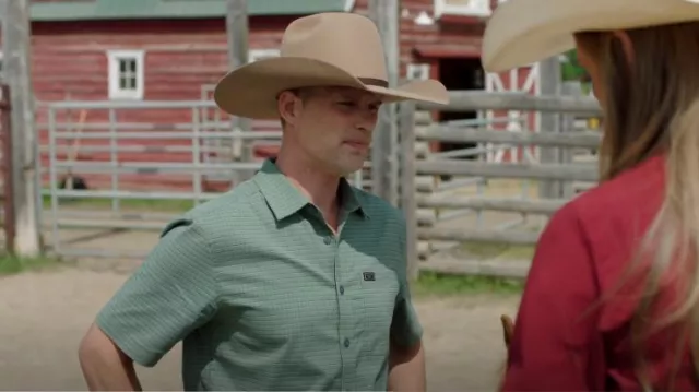 Kimes Ranch Spyglass Mini Check Short Sleeve Button Down Western Shirt worn by Clay McMurtry (Eric Gustafsson) as seen in Heartland (S17E03)
