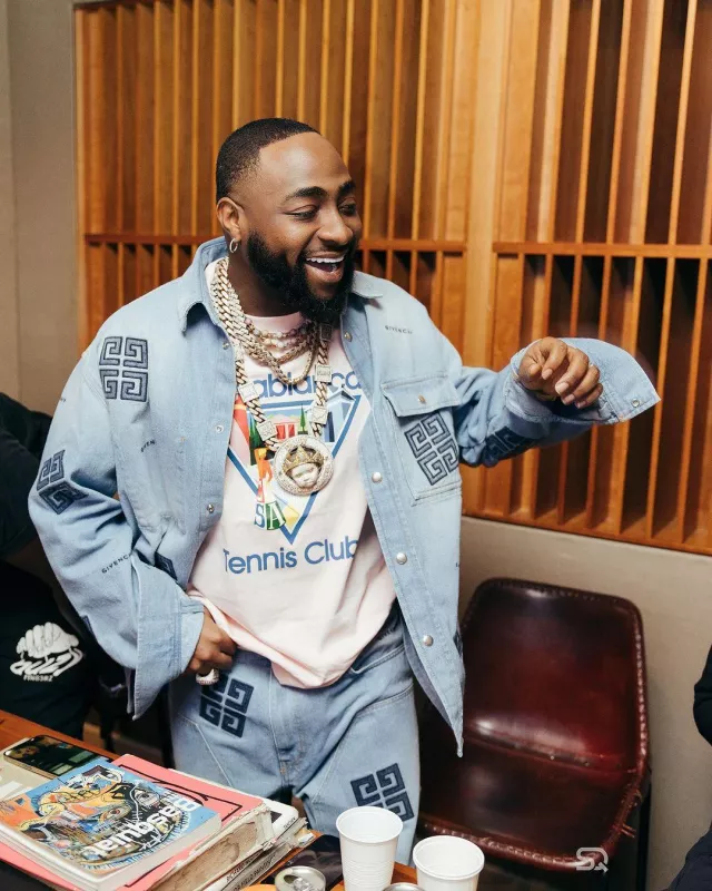 Givenchy Light Blue 4G Patch Overshirt worn by Davido on the Instagram account @davido