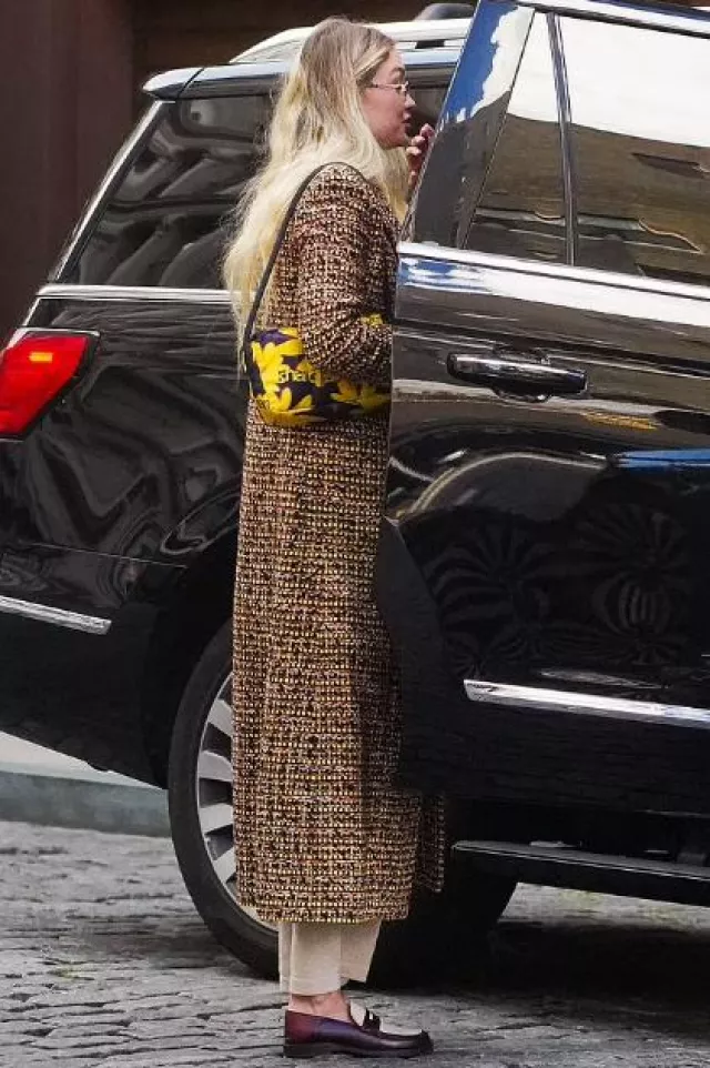 Eytys Otello Barolo Loafers worn by Jelena Noura "Gigi" Hadid in New York City on October 16, 2023
