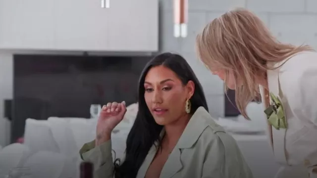 Asos Edition Trench Coat with Tie in Sage Green worn by Monica Garcia as seen in The Real Housewives of Salt Lake City (S04E07)
