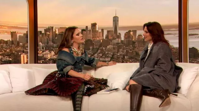 Alexander McQueen Cut-out Denim Jacket worn by Drew Barrymore as seen in The Drew Barrymore Show on October 18, 2023
