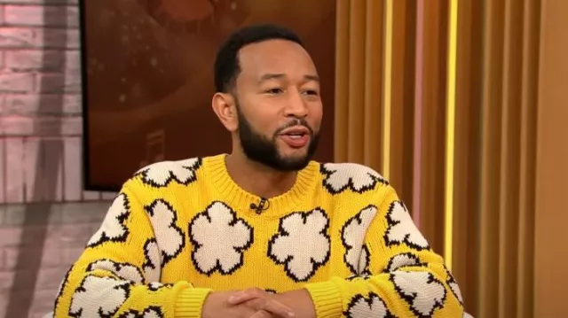 Suéter de flores Kenzo Boke usado por John Legend como se ve en CBS Mornings el 18 de octubre de 2023