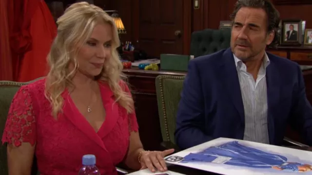 Self-portrait Belt­ed Lace Mi­di-Dress worn by Katherine  Brooke Logan (Katherine Kelly Lang) as seen in The Bold and the Beautiful on October 17, 2023