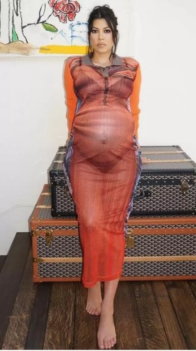 Goyard Trunk worn by Kourtney Kardashian on her Instagram on October 18, 2023