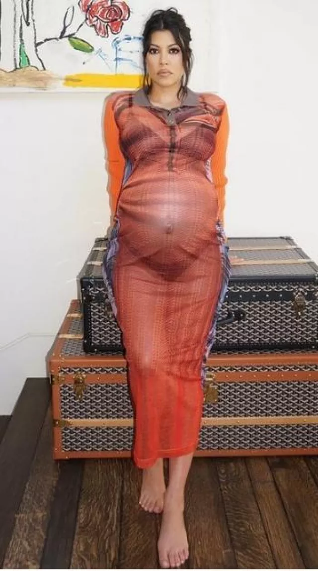 Goyard Cabin Trunk worn by Kourtney Kardashian on her Instagram on October 18, 2023