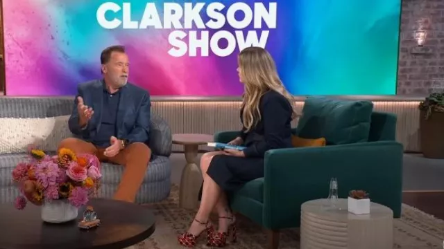 Aquazzurra Baba Printed Platform Sandals worn by Kelly Clarkson as seen in The Kelly Clarkson Show on October 18, 2023