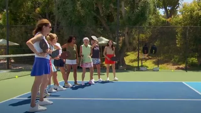 Athleta Ace Mesh Skort in Lazurite Blue worn by Kathy Swarts as seen in The Golden Bachelor (S01E04)