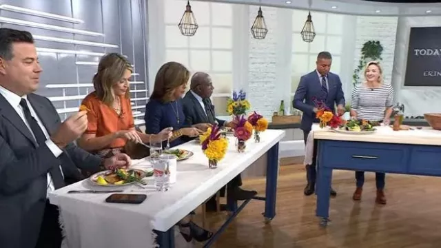 Prada Leather Ankle-Wrap Sandal worn by Savannah Guthrie as seen in Today on October 26, 2023