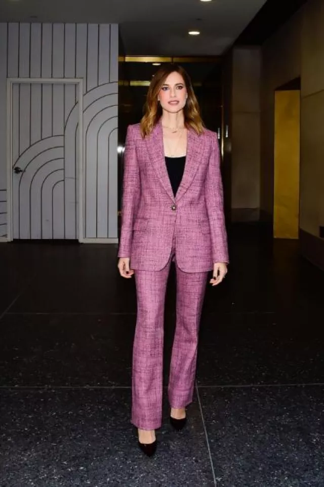 Stella McCartney Wool Mouline Slim Fit Tailored Trousers worn by Allison Williams in The Today Show on October 25, 2023