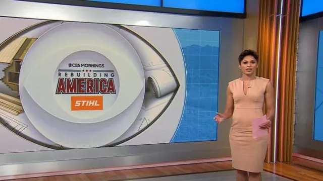 Vestido de Alieva Lianna en color caqui usado por Jericka Duncan como se ve en CBS Mornings el 27 de octubre de 2023