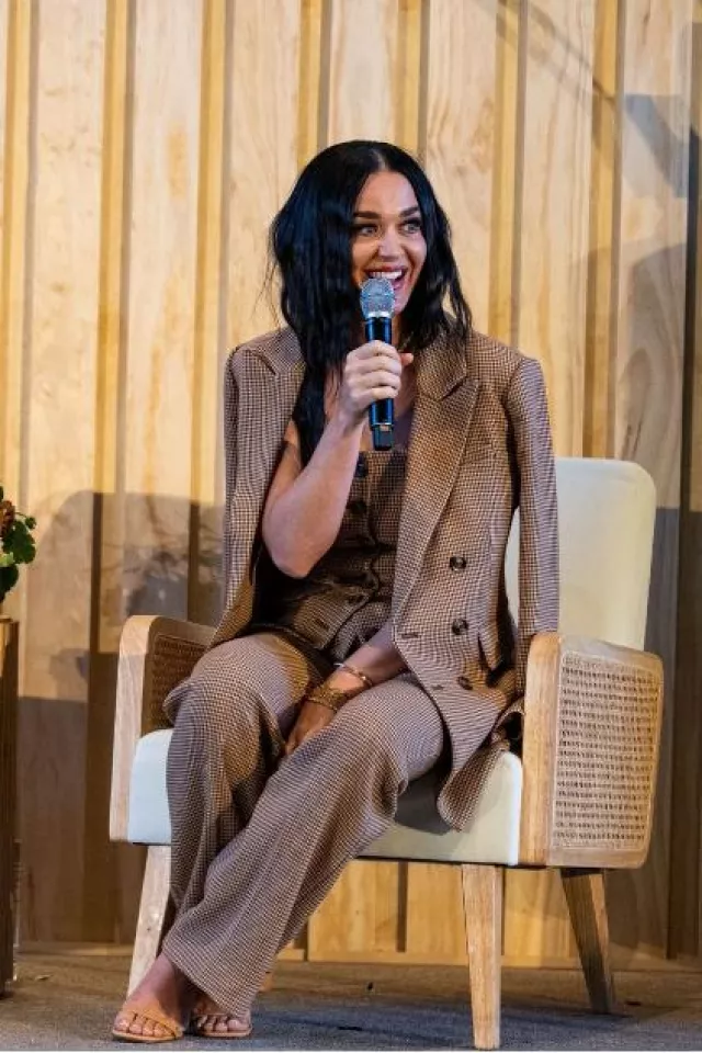 Favorite Daughter The Favorite Pleated Wide Leg Pants worn by Katy Perry at Wtf Summit on October 26, 2023