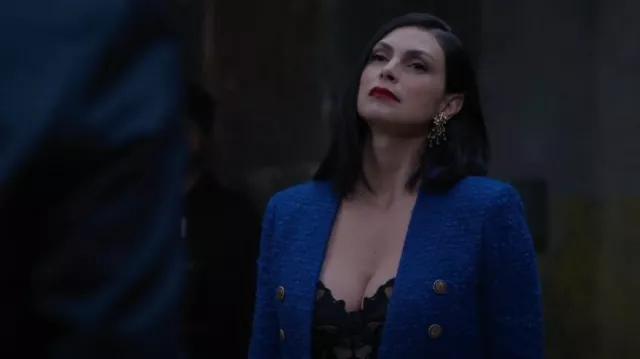 Carolina Herrera Taffeta Trench-Style Cocktail Dress in blue worn by Elena  Federova (Morena Baccarin) as seen in The Endgame Outfits (Season 1 Episode  1)