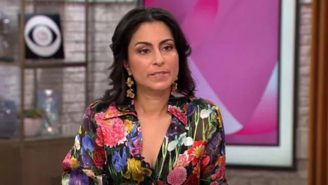 Alice + Olivia Randa Blouse worn by Celine Gounder as seen in CBS Mornings on October 30, 2023
