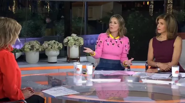 Frame Trapunto Denim Midi Skirt used by Savannah Guthrie as seen in Today on October 31, 2023