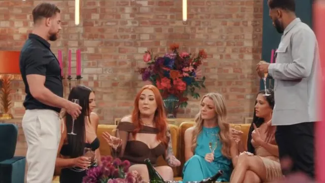 Oh Polly One Shoulder Corset Mini Dress in Chocolate worn by Jay Howard as seen in Married at First Sight UK (S08E20)