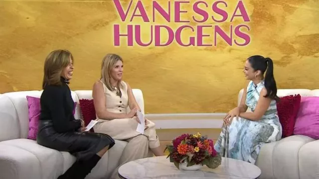 Anna Quan Juniper Marble High-Neck Ruched Maxi Dress worn by Vanessa Hudgens as seen in Today with Hoda & Jenna on November 2, 2023
