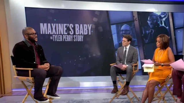 Veste western en jean floqué Tom Ford portée par Tyler Perry dans CBS Mornings le 7 novembre 2023