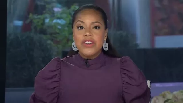 Ted Baker Blouse Kalmiia ton sur ton à manches bouffantes à imprimé peau de serpent portée par Sheinelle Jones comme on le voit dans Today le 9 novembre 2023