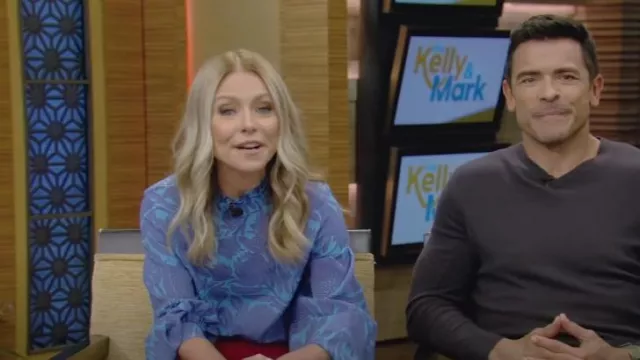 Pink House Mustique Silk Kelly Blouse worn by Kelly Ripa as seen in LIVE with Kelly and Mark on November 3, 2023