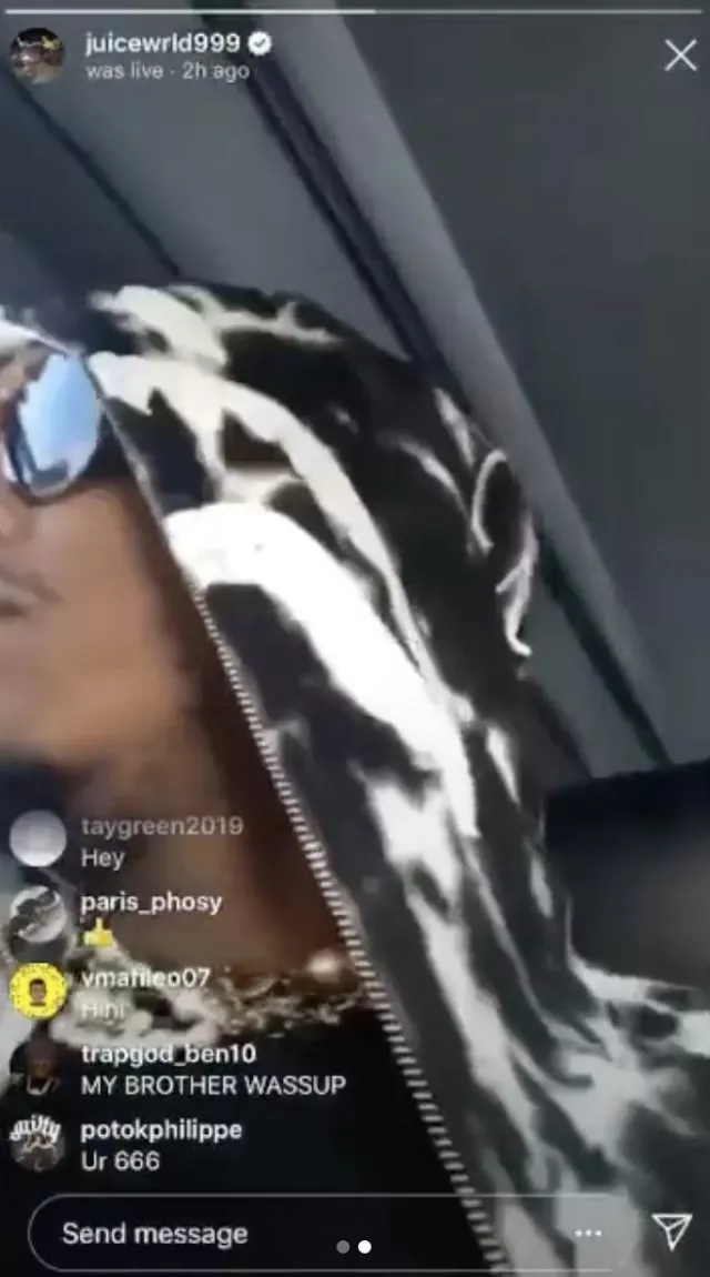 Bape Black and White tie and dye hoodie worn by Juice Wrld for his Juice WRLD X The Kid Laroi - Look Again (Unexplainable) live performance on Instagram