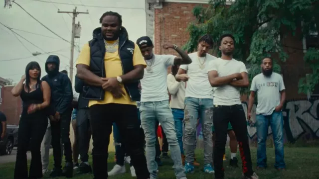 Dior Yellow & White CD Icon T-Shirt worn by Tee Grizzley in What's That (feat. PnB Rock) [Official Video]